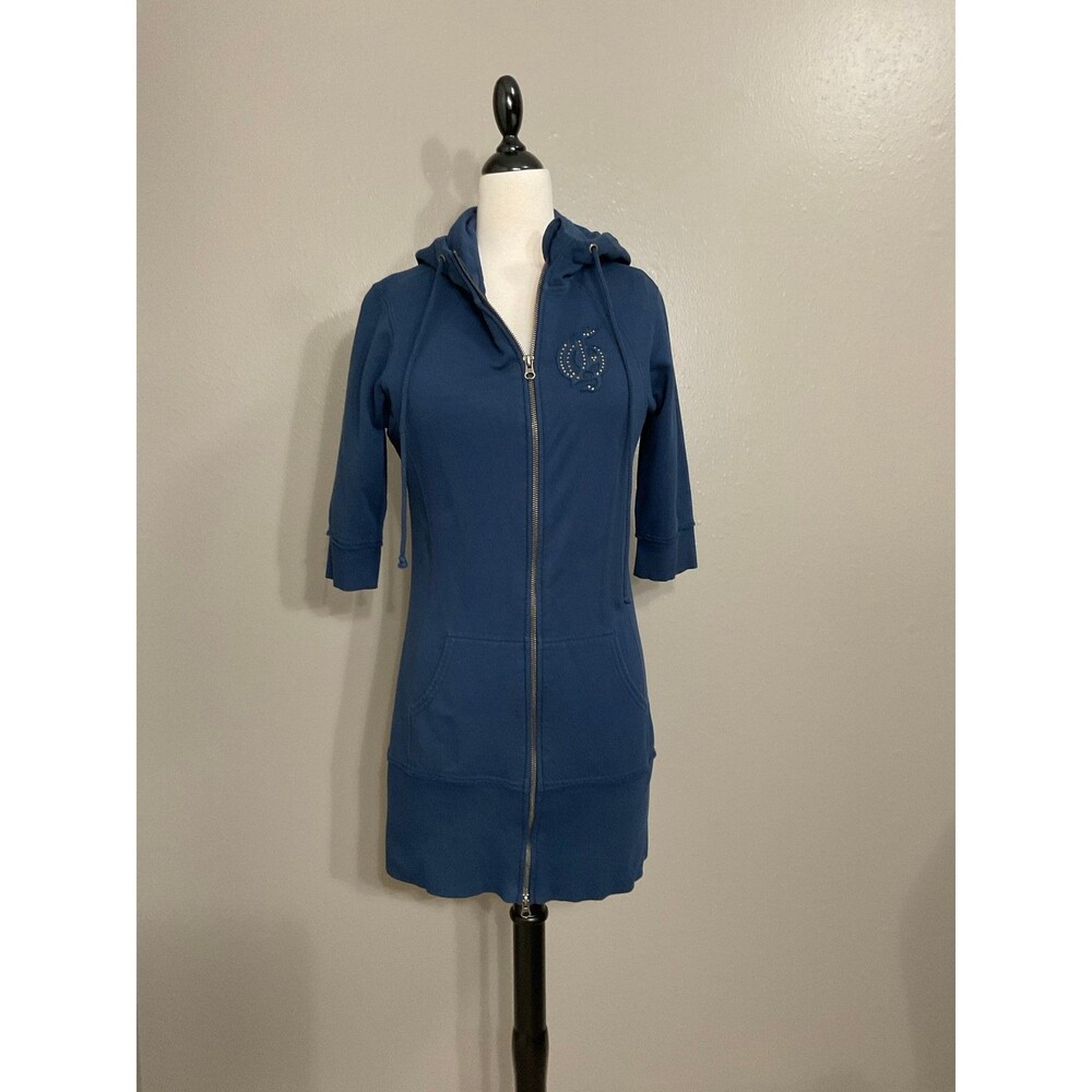 Women's Large Guess Blue Zip up Dress / Hoodie
